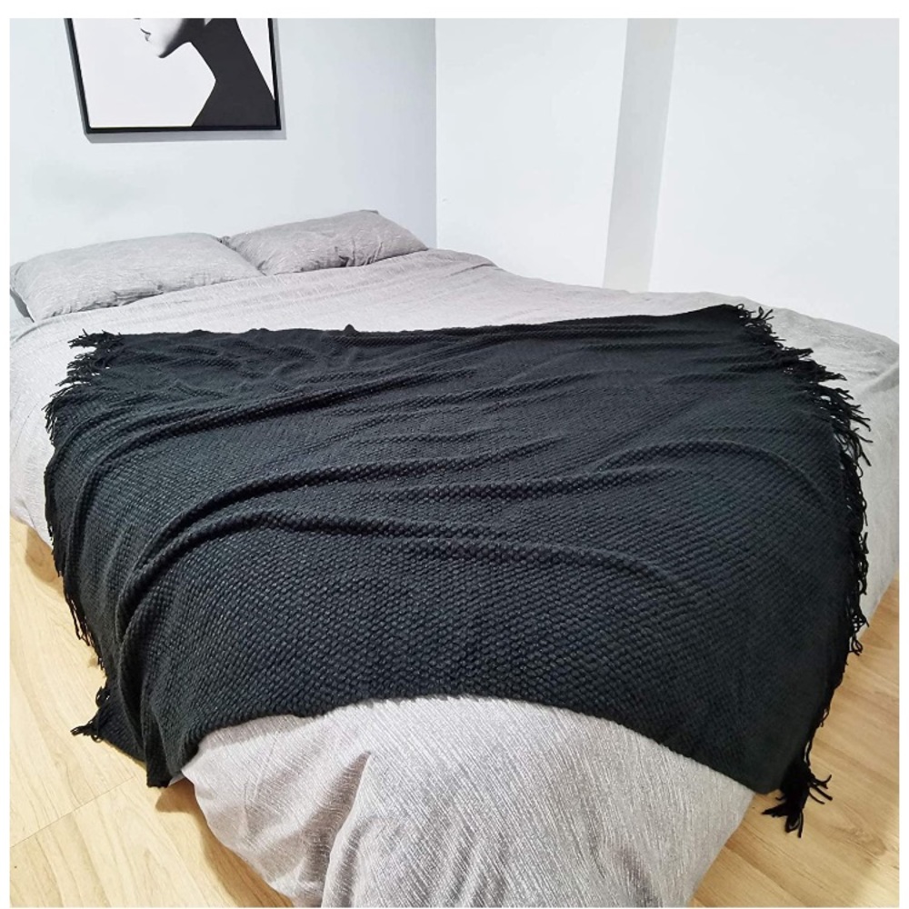 Chunky Knit Boho Fringe/Tassel Throw Blanket/Shawl - Picture 5 of 16